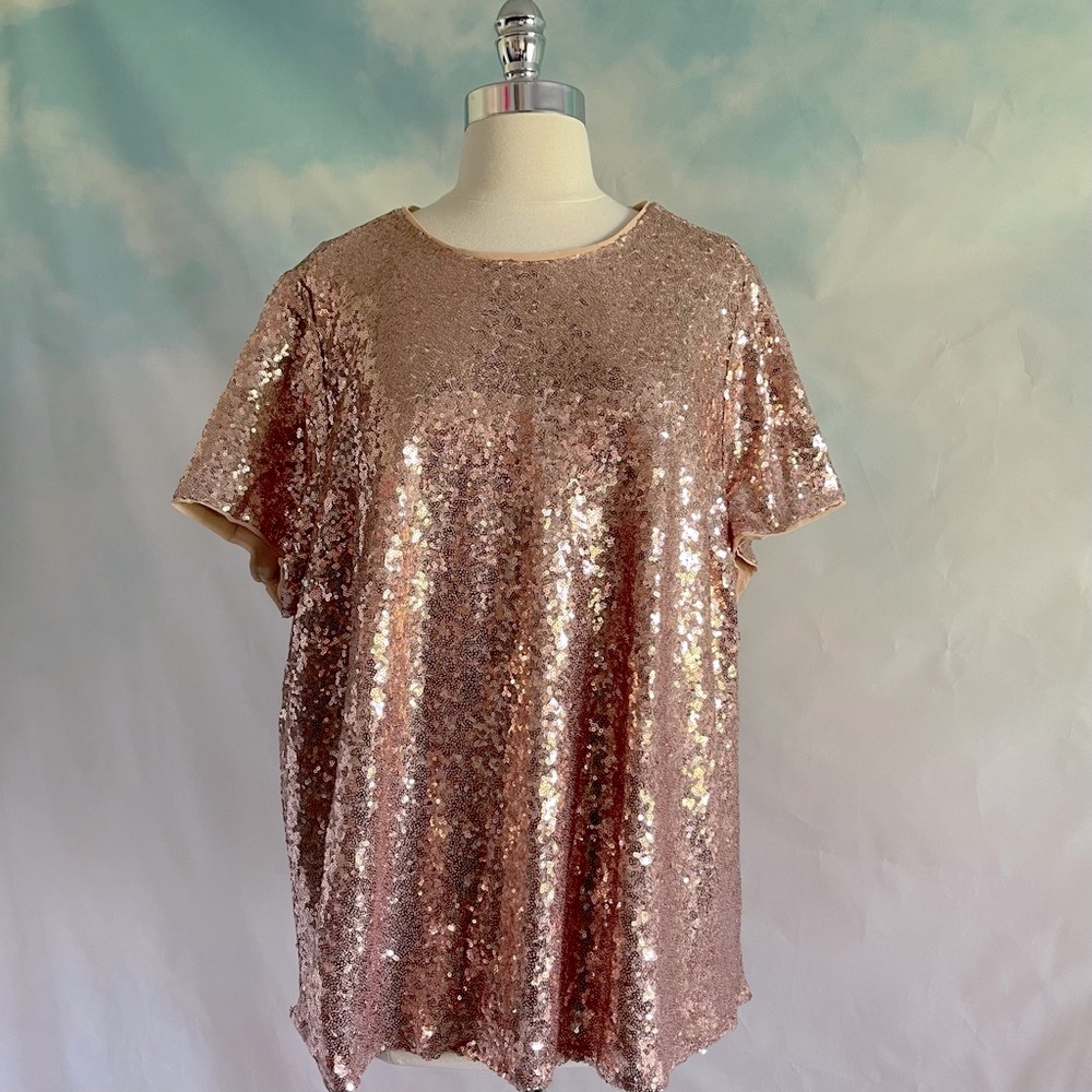 Torrid Rose Gold Sequin Short Sleeve Top